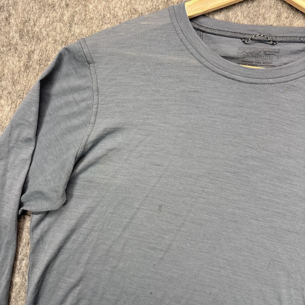 Patagonia Capilene Cool Merino Long Sleeve Shirt Women's Medium Blue Gray Flaws - Picture 3 of 9